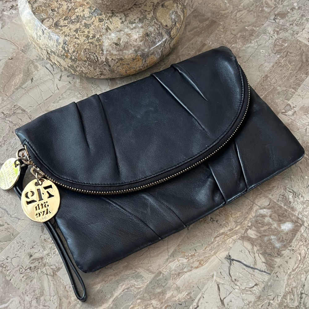 Henri Bendel Black Leather Clutch Bag